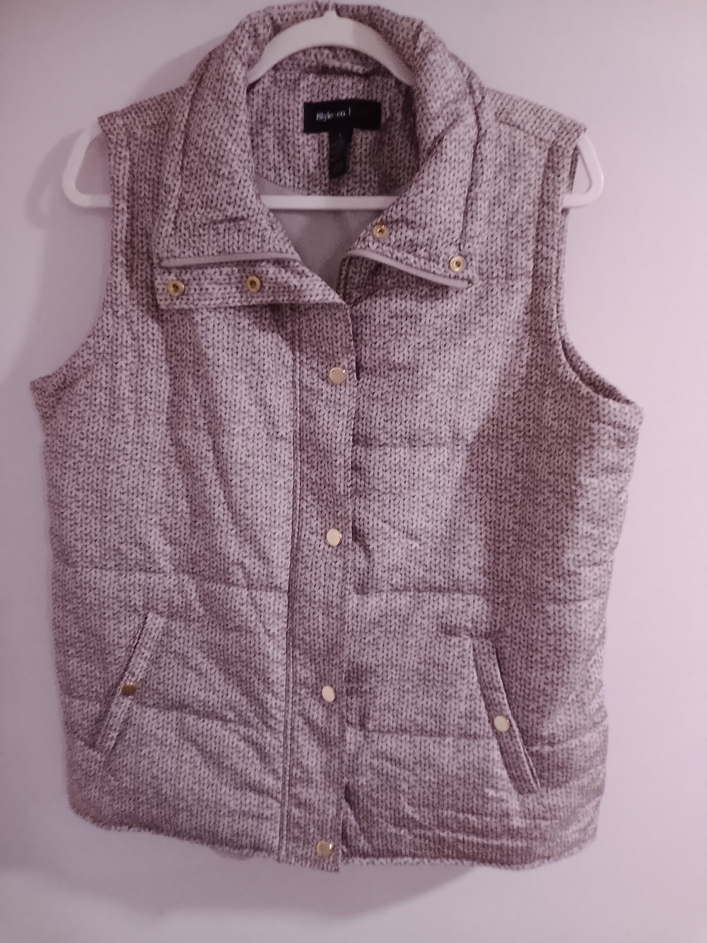 Style & Co. Cream and brown Knit Snap-Front Vest